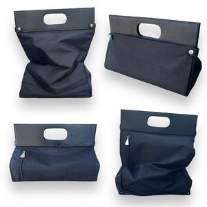 Wilsons Leather Convertible Leather & Canvas Folding Clutch Tote Bag Black